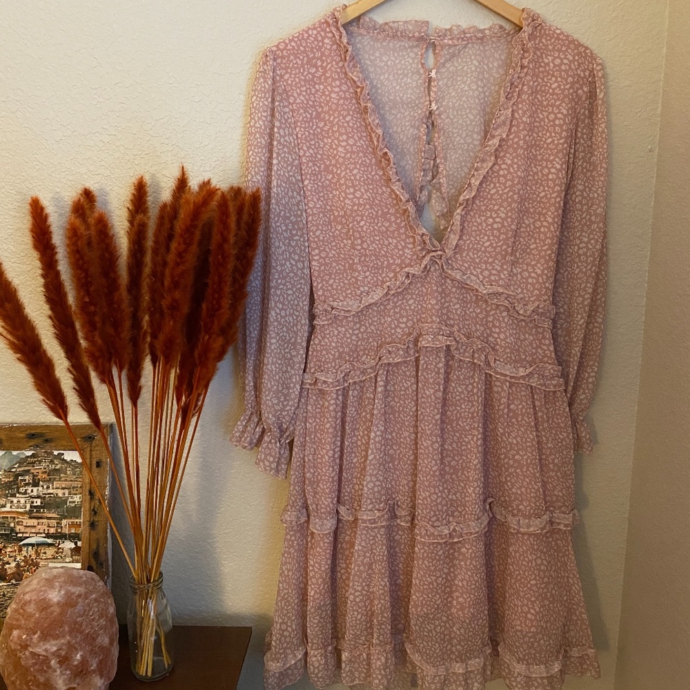 Pink Open Back Peasant Dress